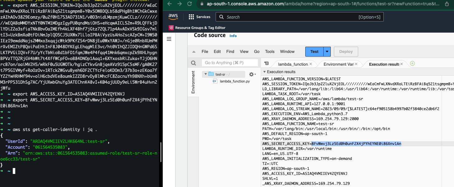exporting AWS Lambda's credentials to local